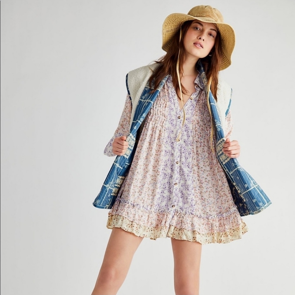 FREE People Floral patchwork printed Long sleeve tunic dress Size Large